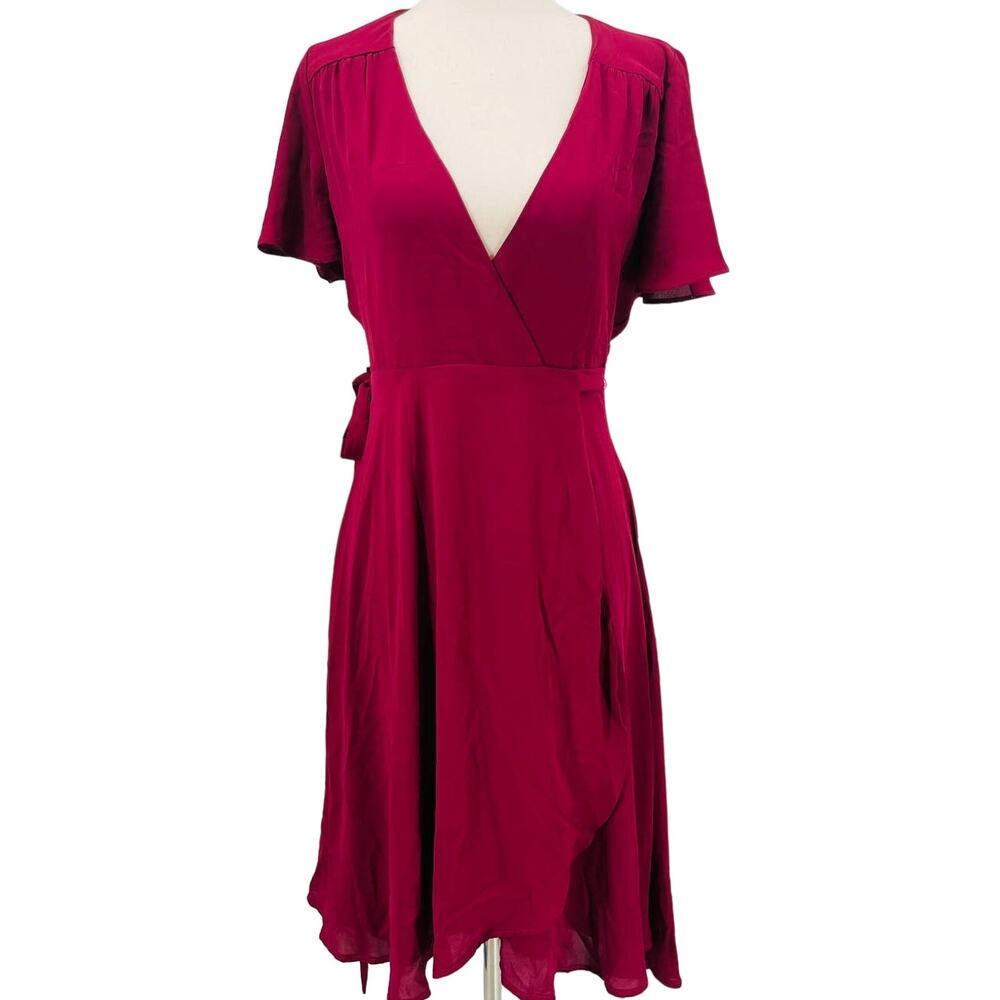 LULU'S XS red rise to the occasion knee length wrap vneck midi dress NEW B107